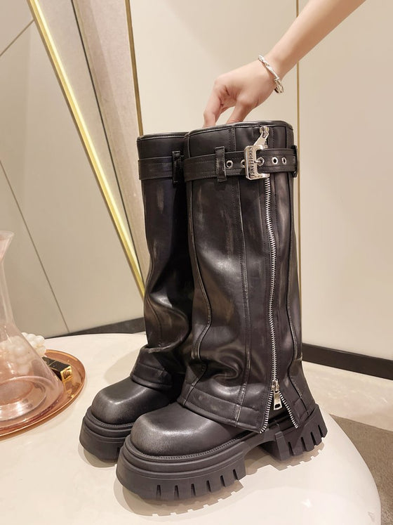 Women's knee-high retro buckle boots, photo 6