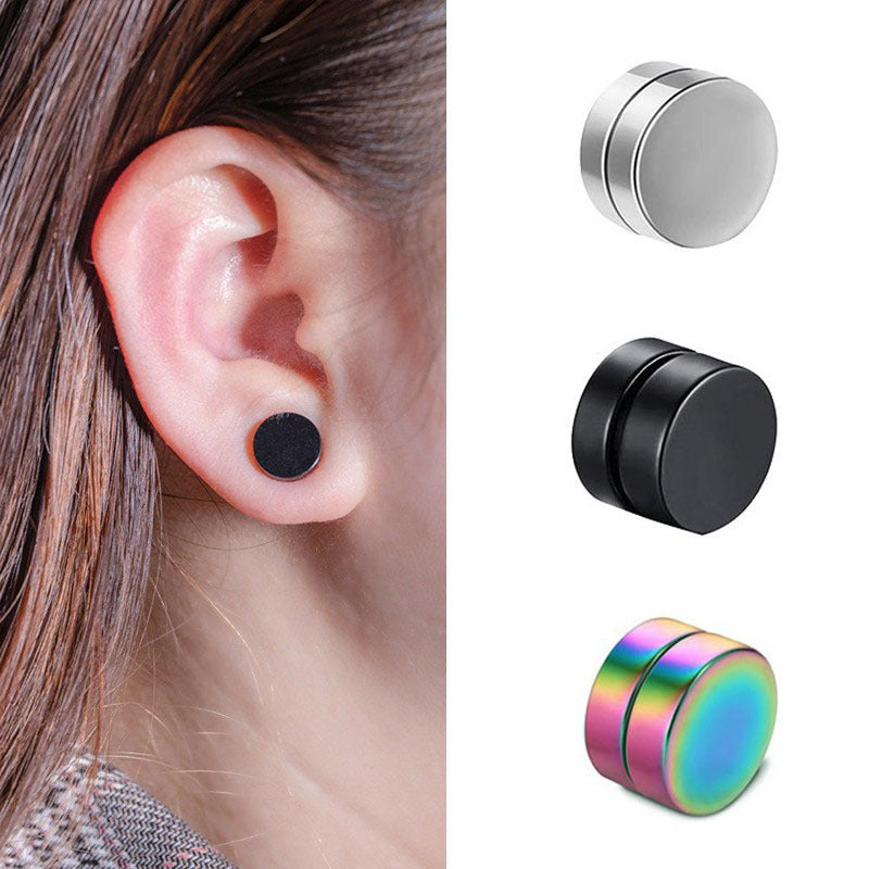 Minimalist Round Magnetic Ear Clip No Piercing Double-Sided Fake Earrings for Men and Women