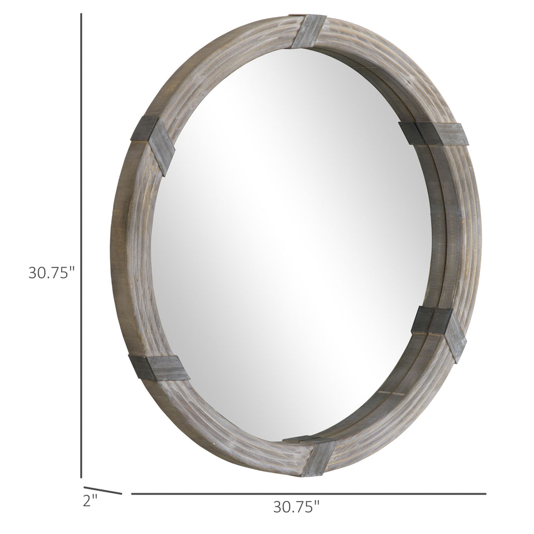 Full view of 30-inch round wood wall mirror