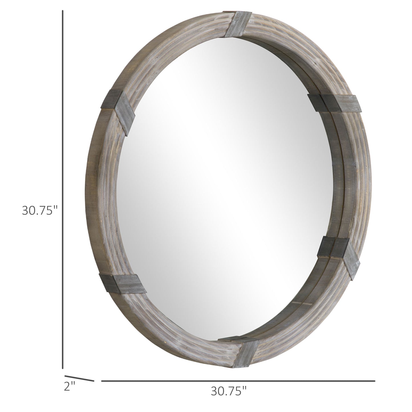 30.75 Inch Wood Round Wall Mirror Farmhouse Decor