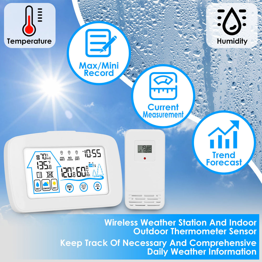 Weather station with temperature, humidity, max/min and trend features