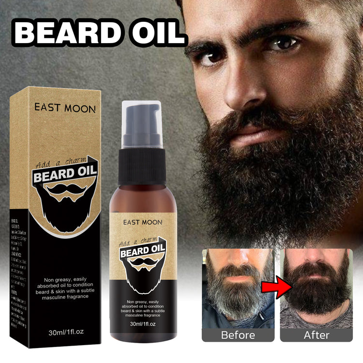 Beard oil application to facial hair with comb