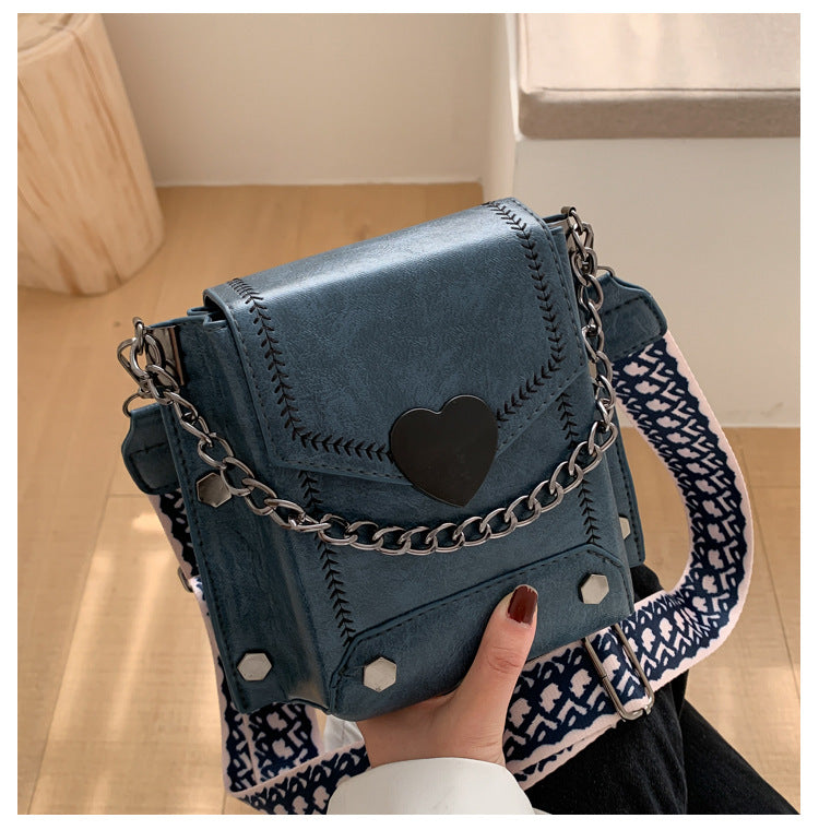 Women Textured PU Leather Small Square Crossbody Bag with Wide Shoulder Strap