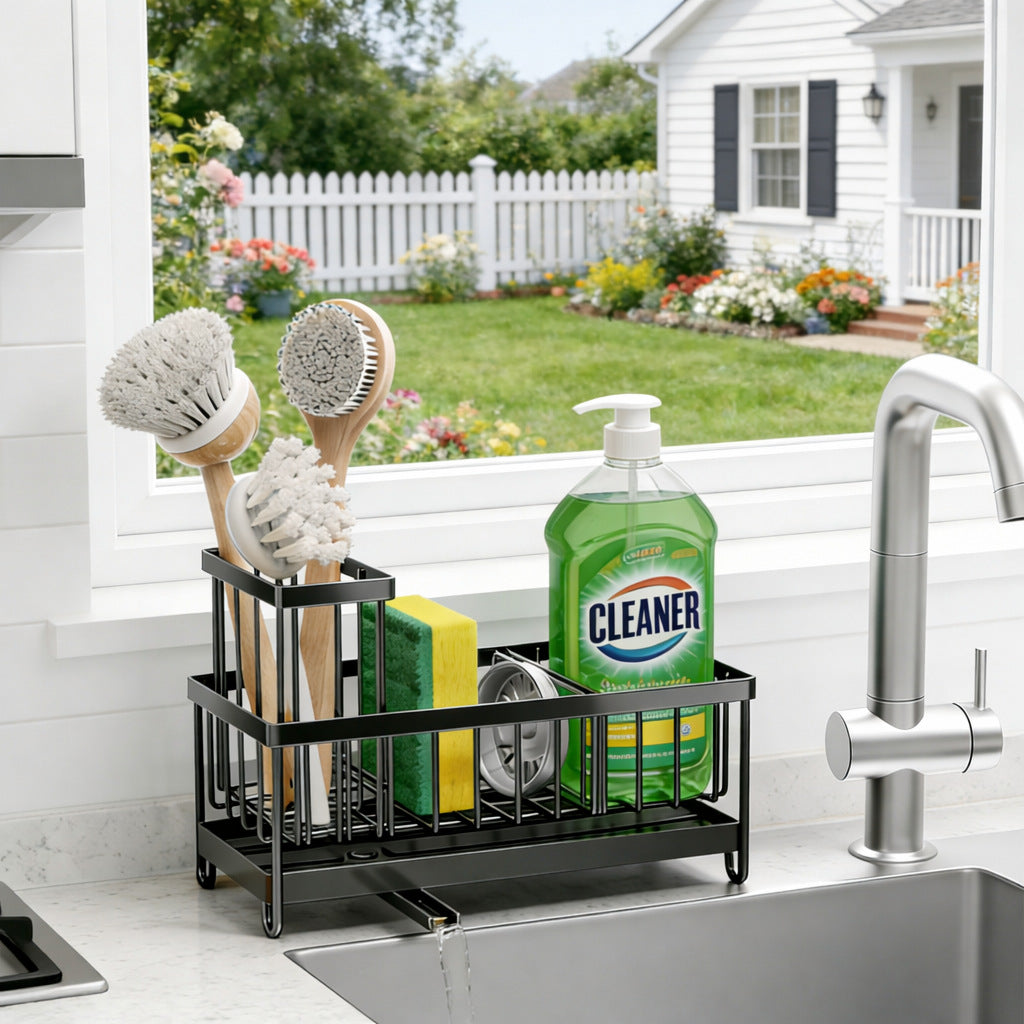 Over-sink rack for sponges and brushes