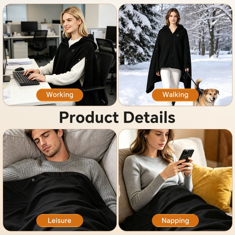 USB Graphene Heated Hooded Shawl Three-Speed Electric Wrap