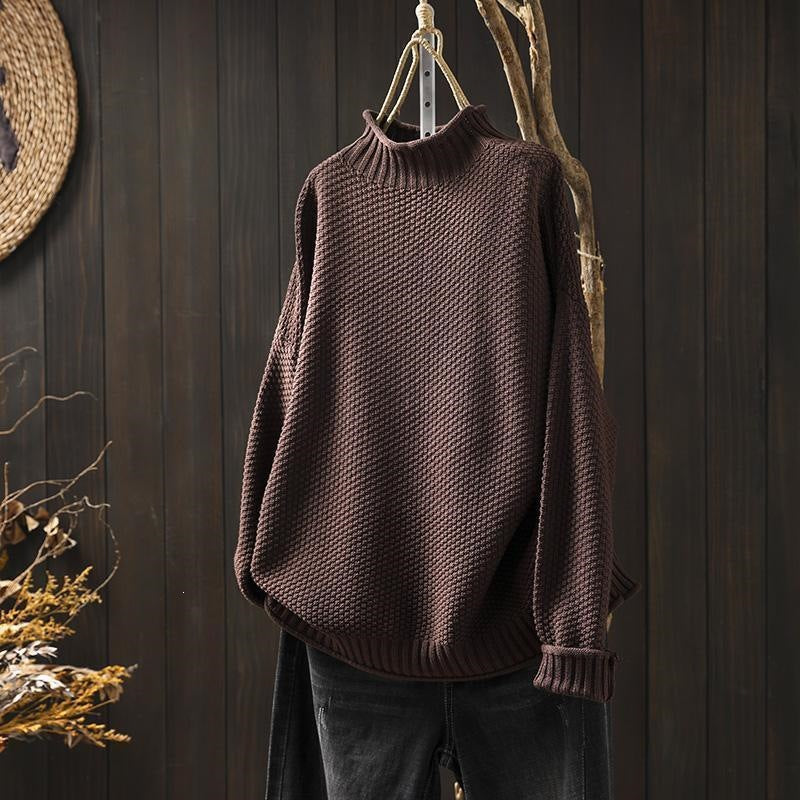 Women's vintage half-high collar embroidered knit pullover sweater, photo 4
