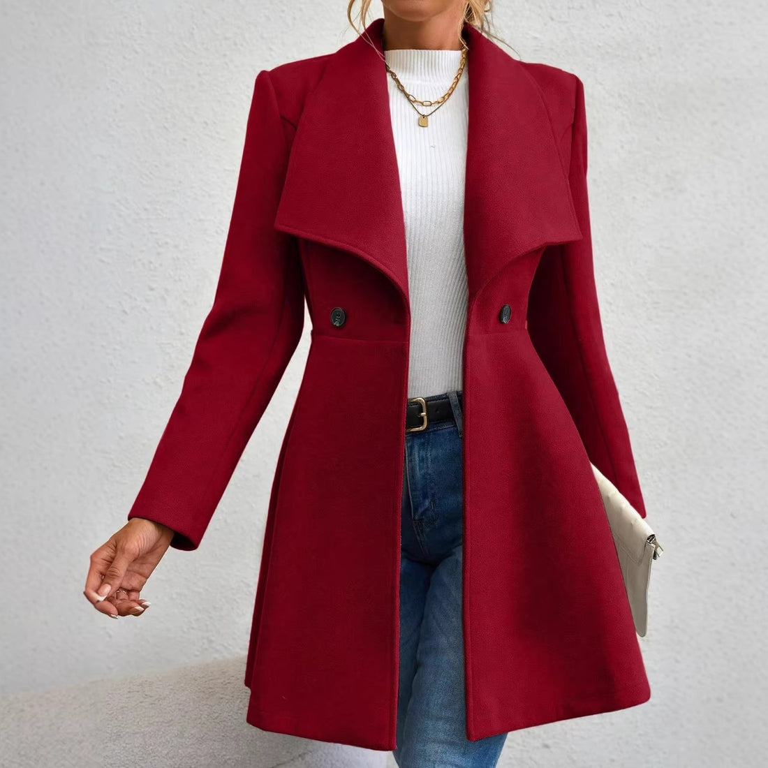 Women's Mid-Length Lapel Woolen Coat