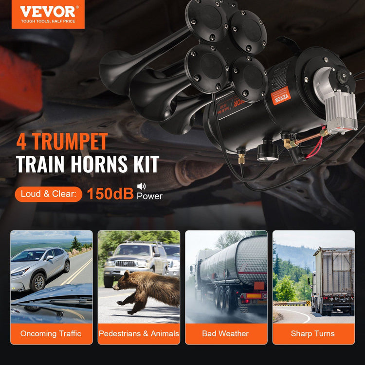 4-Trumpet Train Horn Kit 150dB four trumpet array