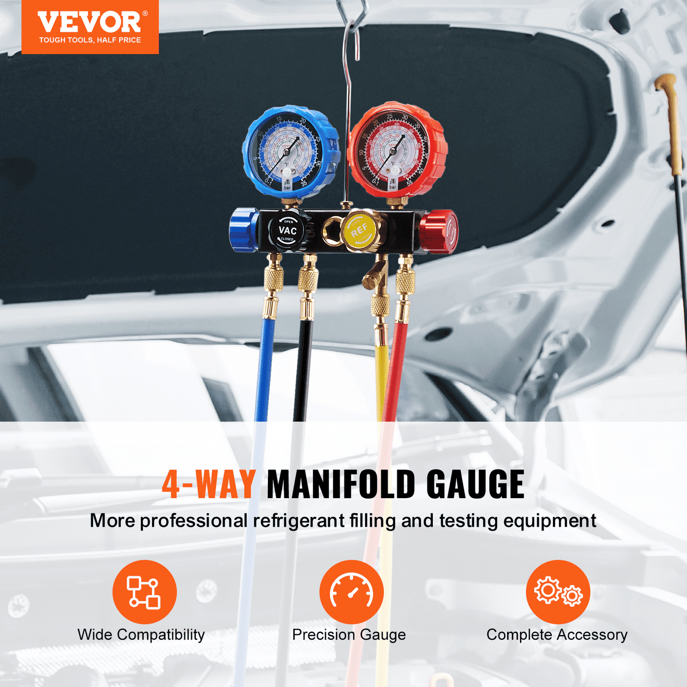 4-Way AC Manifold Gauge Set dual gauge close-up