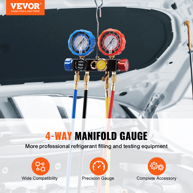 4-Way AC Manifold Gauge Set dual gauge close-up