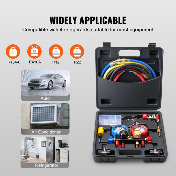 4-Way AC Manifold Gauge Set hoses and valves