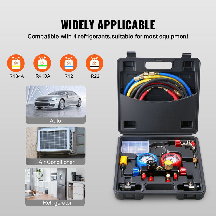 4-Way AC Manifold Gauge Set hoses and valves