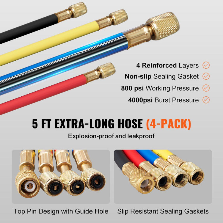 4-Way AC Manifold Gauge Set connected to service ports
