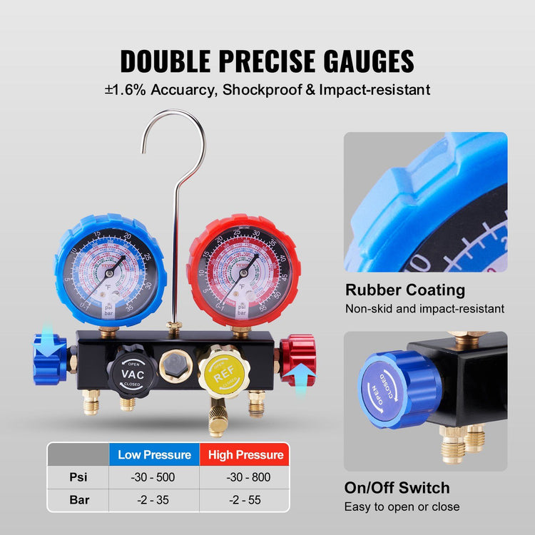 4-Way AC Manifold Gauge Set case and accessories