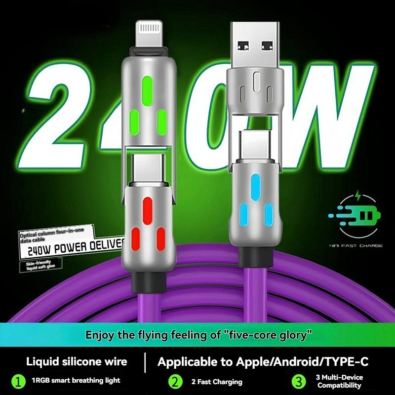 4 in 1 charging cable with purple breathing light