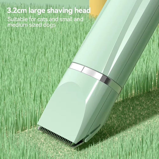 Pet grooming clippers in use on a dog coat