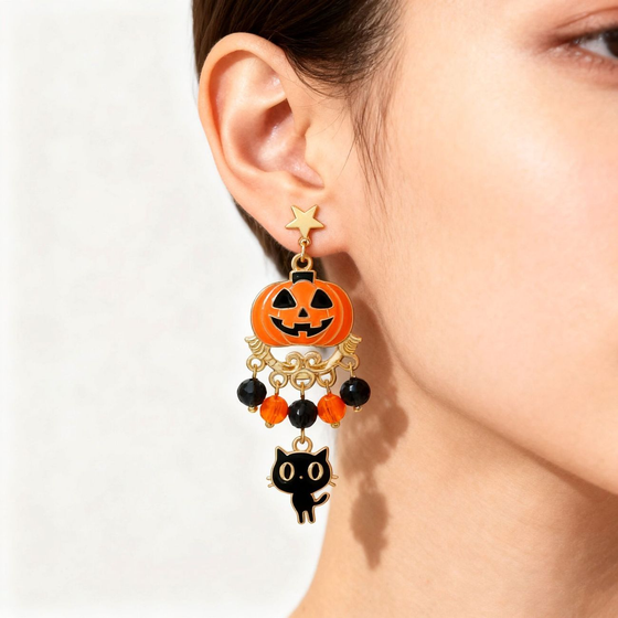 Gothic Halloween Pumpkin Ghost Earrings