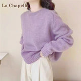 Women's soft knit round neck long sleeve loose pullover sweater, photo 6