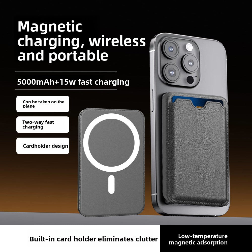 Two-way fast charging treasure with magnetic suction card bag