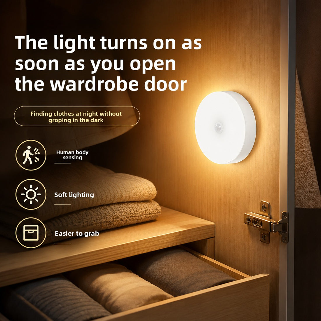 Rechargeable LED Motion Sensor Night Light USB Cordless Wall Mounted Bedside Lamp