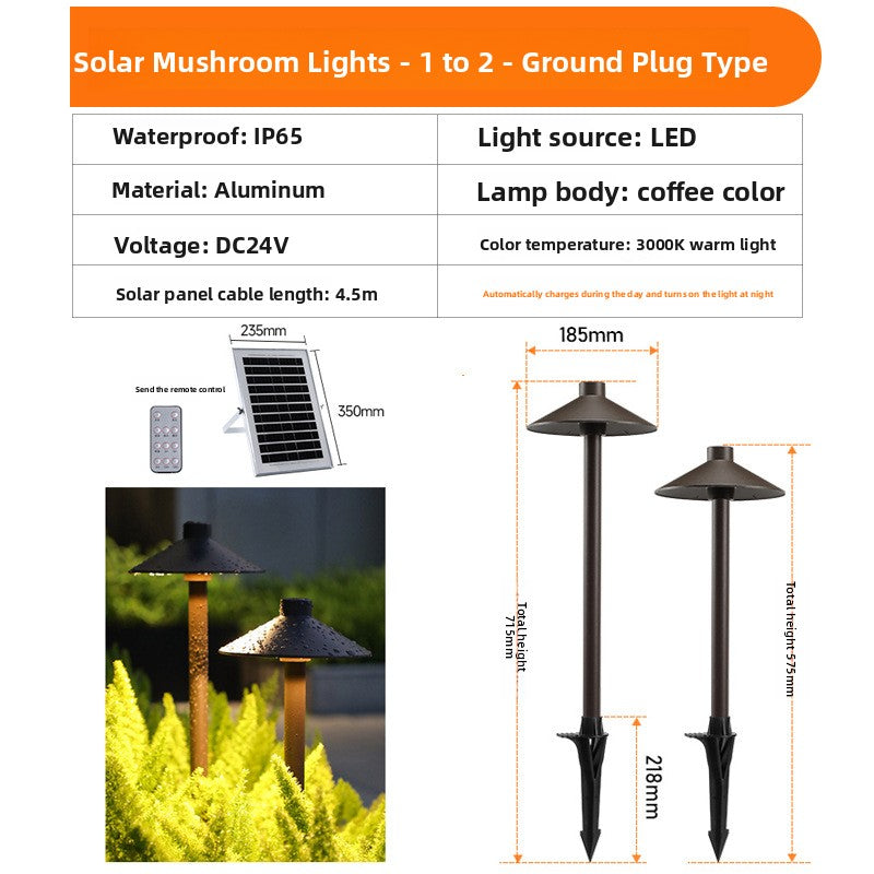 Solar Powered Waterproof LED Mushroom Lawn Light