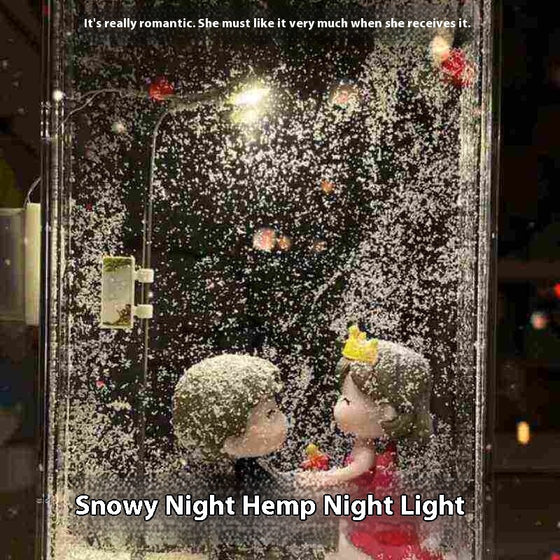Snowy street lamp night light with couple figurines under falling snow, 3 Style