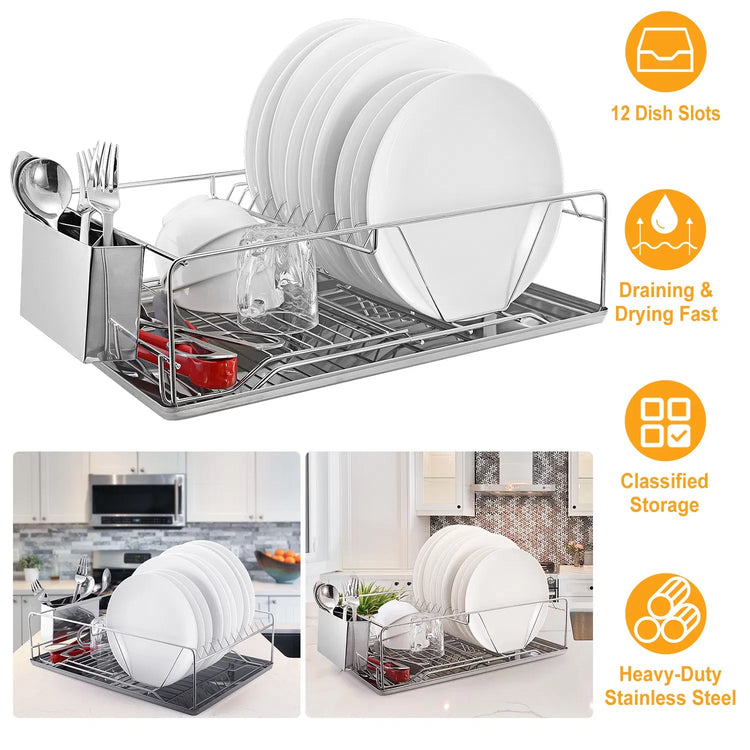 Stainless Steel Dish Drying Rack with Drainboard