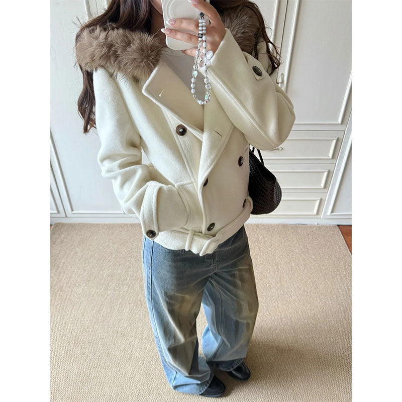 Women's thick velvet hooded coat with faux fur collar, photo 7