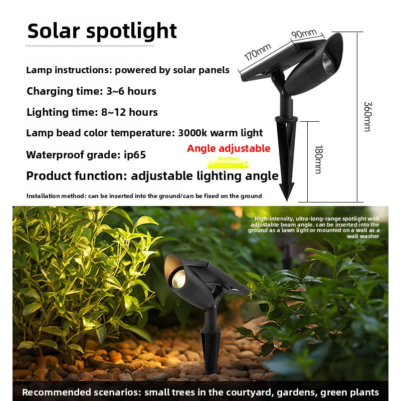 Solar Powered Outdoor Garden Spotlight with Ground Stake