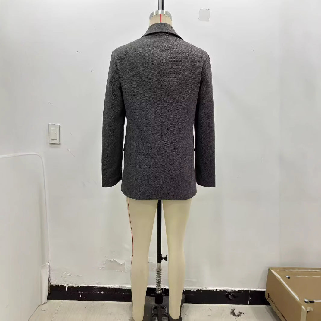 Women's Wool Blend Twill Lapel Blazer Suit Jacket