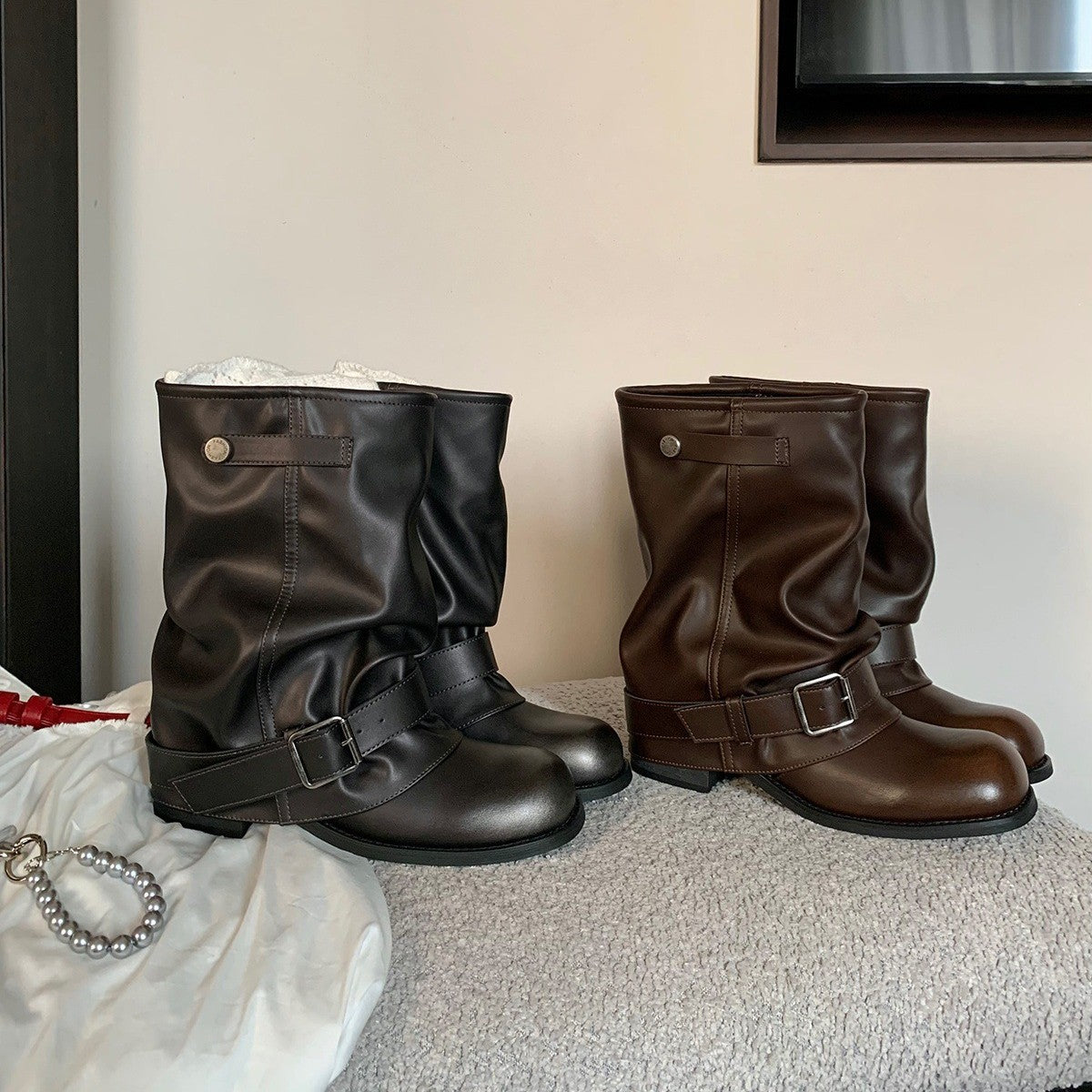 Womens Retro Chunky Heel Martin Boots