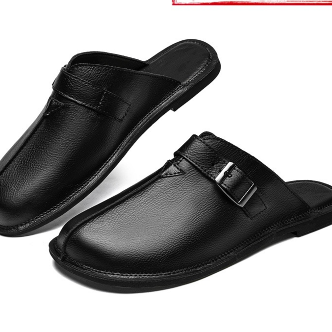 Men's Fashion Belt Buckle Slip-On Closed-Toe Casual Sandals