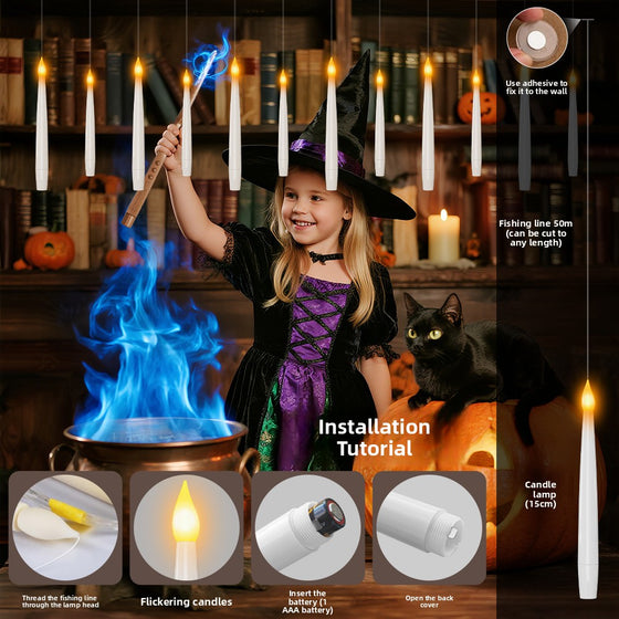 Halloween Floating LED Candle Lights with Magic Wand