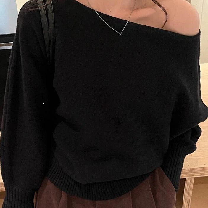Womens Off-Shoulder Knit Sweater