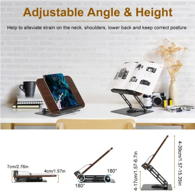 Adjustable book stand used as cookbook holder in kitchen