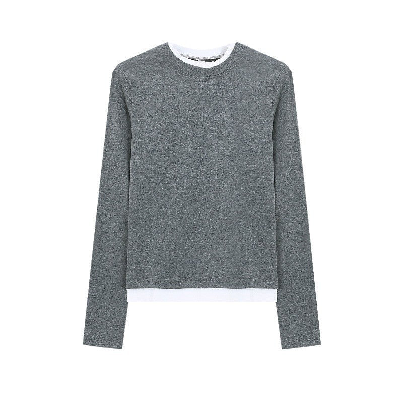 Women's Faux Two-Piece Long Sleeve Slim Fit T-Shirt Tee