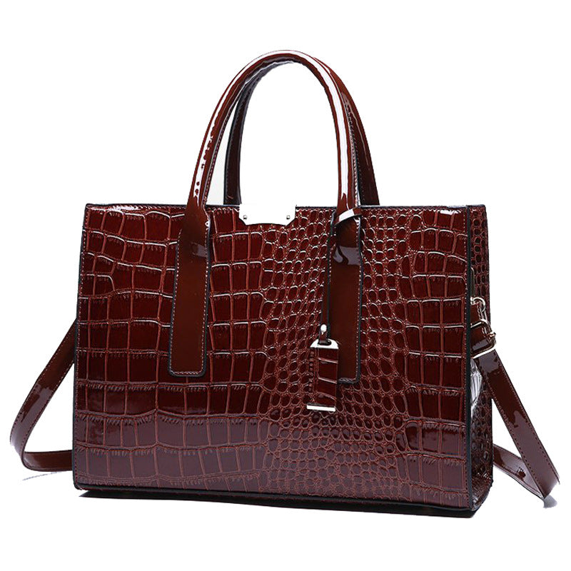 Womens Crocodile Pattern Shoulder Tote Bag