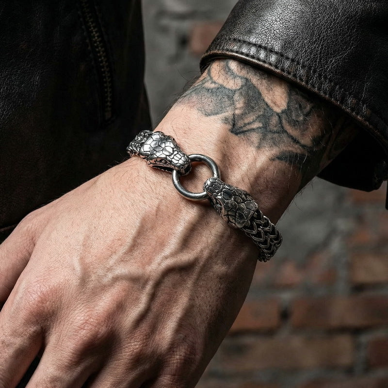 Men's Vintage Snake Head Titanium Steel Punk Bracelet