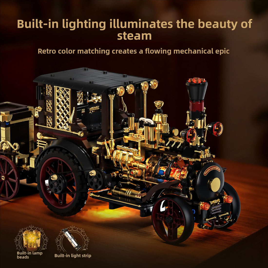 Retro mechanical steam train model kit, main photo