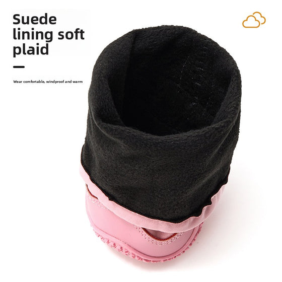 Pink dog shoe with a soft black lining