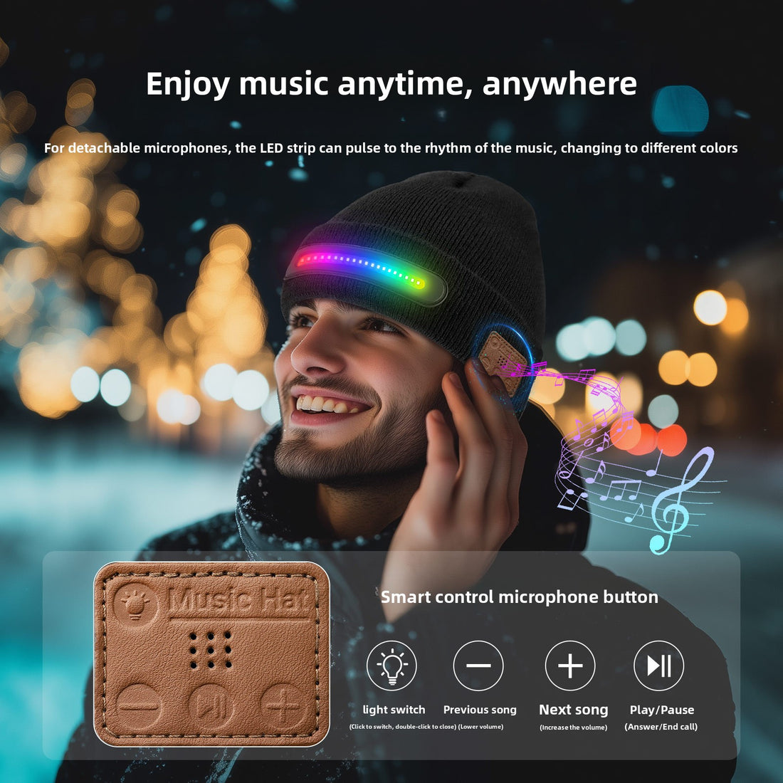 LED Bluetooth Music Light Up Knitted Hat Rechargeable
