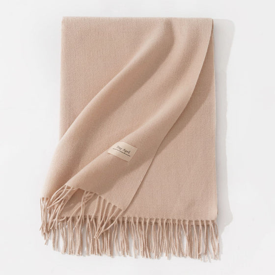 Folded beige faux cashmere scarf with tassels