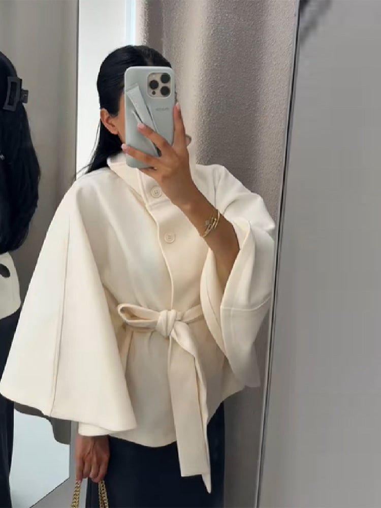 Women's Stand Collar Tie-Up Cropped Jacket Loose Fit Casual