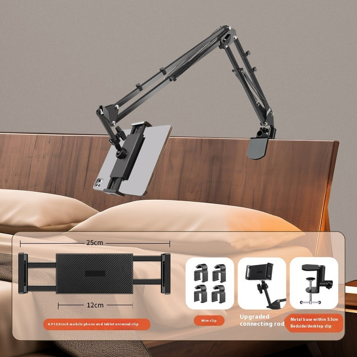 Phone resting in the holder at bedside, angled for hands-free viewing