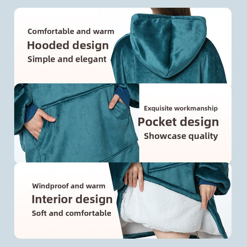 Flannel Hooded Pullover Sweatshirt Pajamas Wearable Blanket Lazy Clothes
