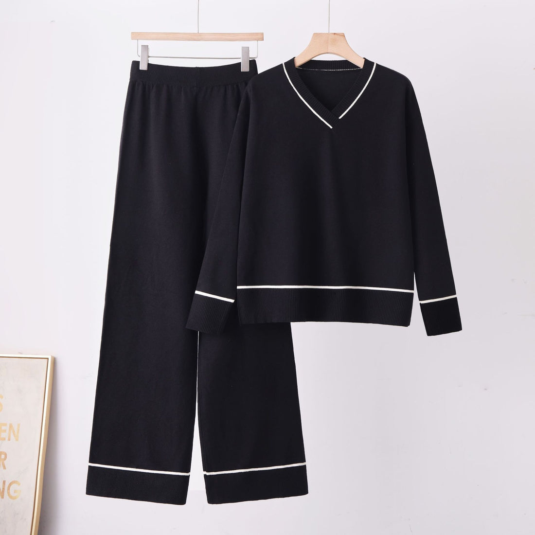 Women's two-piece knit sweater and wide leg pants set, photo 6