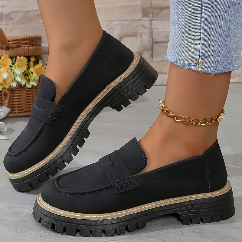 Womens Platform Loafers British Style Casual Shoes