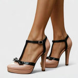 Patent Leather T-Strap High Heel Sandals