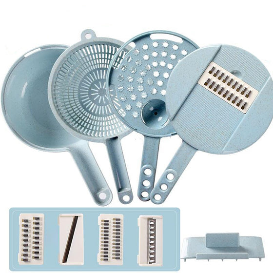 Mandoline slicer slicing potatoes