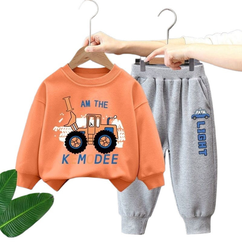 Boys Long Sleeve Sweatshirt and Pants Set with Bulldozer Print